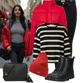 Kombinacije za zimu Prugasto sa Žuta/Crna/Bež/Smeđa Prugasti Džemper Edited "Trendi zimski outfit"