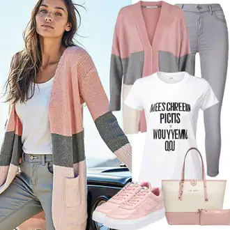 klasický Outfit sa Bijela/Siva/Svjetlosiva Kožna Jakna/Bikerske Traperice/Ženske Traperice 7/8 Dužine/Push-up Traperice/Muška Kožna Jakna/Termo Traperice/Traperice s Prorezom/Čizma do Gležnja/Kožne Cipele/Zimska jakna/High Waist Traperice/Traperice Slim Kroja jjxx "Modni izgled za Vagu"Look: Rap, Boja, klasický, Vanjski, Običan, cool