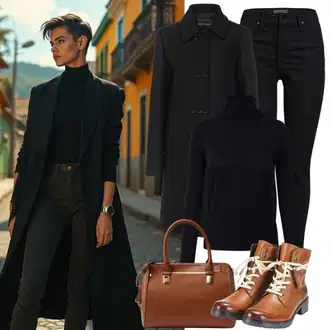 Nadrozměrné Dlouhé Outfit s Černá Zimní Kabát Vlněný kabát/Trenčkot/Dlouhý kabát/Midi Kabát/Dlouhý Kabát/Vlněný Kabát/Kašmírový Kabát/Dlouhý Zimní Kabát object curve "Módní zimní outfit"Look: Klasické, Cool, Elegantní, Francouzské, Old Money, Příliš oblečený, Nadrozměrné