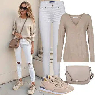 Outfit sa Bijela/Krem/Narandžasta Mom Jean/Dad Traperice/High Waist Traperice/Girlfriend Traperice/Vintage traperice/Boyfriend Jeans/Culotte Traperice/Sužene Traperice Trendyol "Odjeća u jesenskim bojama"