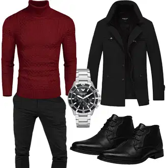 Outfit mit Rot Jumpsuit & Overall Overall/Winter Parka COOFANDY "Old Money Style"