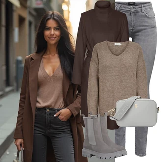 Outfit sa Tamnosmeđa/Smeđa/Tamnozelena/Siva Prijelazni Kaput/Kaput od Kašmira/Vuneni Kaput/Dugi Kaput/Baloner/Dugi kaput/loden kaput/Zimski Kaput Vuneni kaput/Midi Kaput VERO MODA "Trendovska jesenska odjeća"