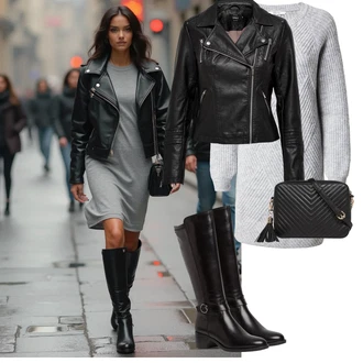 Cowgirl Outfit sa Smeđa/Crna/Tamnocrvena/Tamnosmeđa Čizmica Čizma do Koljena/Čizma za Jahanje/Čizma s patentnim zatvaračem/Duga Čizma/Široke čizme Tamaris "Odjeća za jesen"Look: Cowgirl, Chic, Elegantan, cool