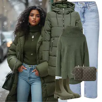 Outfit s Tmavě zelená Chelsea Boty/Gumová Kotníková Bota/Kožená bunda Only "Trendový podzimní outfit"