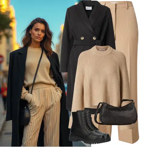 Kombinace Hnědá/Béžová/Khaki Business Kalhoty/Kalhoty s nášivkou uprostřed/Obleková Kalhoty/Kalhoty se Štěrbinou/Plisovaná Kalhoty/Plisovaná kalhoty/Široká Kalhoty Edited kombinovat s Hnědá/Béžová/Khaki Sveter Svetr Carmen/Kašmírový Svetr/Hrubě pletený svetr/Crop Svetr/Svetr s Výstřihem/Pletený Svetr/Jednoduchý Svetr/Rolák/Zimní Svetr/Vlněný Svetr/Svetr s límečkem/Basic Svetr Edited