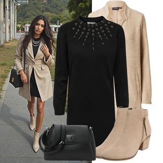 Outfit s Černá Pletené Šaty/Zimní Pletené Šaty/Pouzdrové Šaty S Dlouhým Rukávem/Svetrové Šaty Only "Podzimní Look"