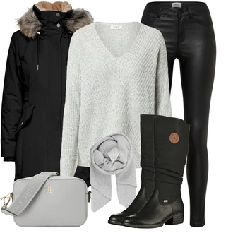 Outfit s Černá Zimní Kozačka/Dlouhá Kozačka/Bota se širokým nohavici/Klasická kozačka/Plochá kozačka nad koleno/Nepromokavá kozačka/Jezdecká Bota Rieker "Trendový podzimní outfit"