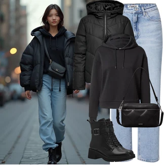 Outfit sa Tamnosiva/Crna Džemper od Flisa/Džemper s kapuljačom/Pulover S Kapuljačom/Sportska majica/Sportska dukserica/Pletena dukserica/Unisex Majica S Kapuljačom/Otmjena majica s kapuljačom Only Play "Trendovska jesenska odjeća"