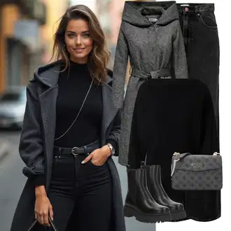 Outfit sa Crna Traperice Široke Nogavice/Trapez Traperice/High Waist Traperice/Culotte Traperice/Traperice s Prorezom/Traperice Opuštenog Kroja Only "Zimski izgled"