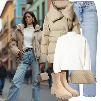Outfit s Béžová/Khaki/Hnědá Chelsea Boty/Letní kotníková kozačka/Kožená bunda Only "Trendový podzimní outfit"