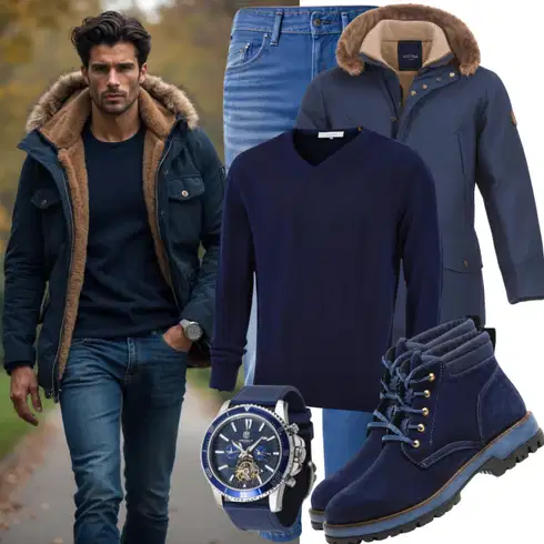 Dunkelblau/Blau 2in1 Jacke/Parka-übergangsJacke/Winter Parka/Goretex Mantel/Kapuzenmantel/Parka/Regenmantel/Regenmantel & Funktionsmantel/Dreiviertellanger Mantel/Übergangsmantel/Wintermantel/Parka große Größe Redpoint kombinieren