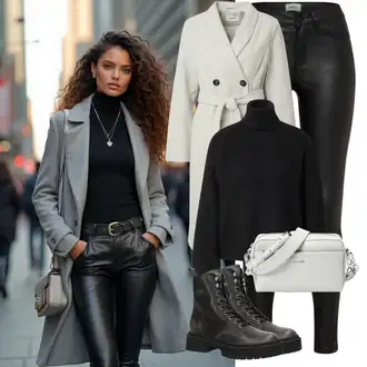 Mom Outfit s Šedá/Khaki/Hnědá/Světle zelená Kašmírový Kabát/Pletený Kabát/Lodenový kabát/Dlouhý kabát/Dlouhý Kabát/Dlouhý Zimní Kabát/Midi Kabát/Vlněný Fleecový Kabát/Vlněný kabát About You "Zimní Vzhled"Look: Klasické, Pro Dům, Moderní, Mom, Old Money, Příliš oblečený, Chytrý příležitostný, Univerzitní