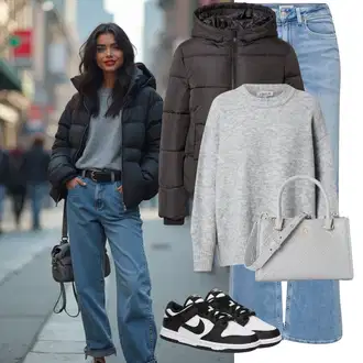 Stil Outfit sa Svjetloplava Traperice Široke Nogavice/Ženske Traperice 7/8 Dužine/Dad Traperice/Traperice s Prorezom/Culotte Traperice/Vintage traperice/Traperice Opuštenog Kroja/Trapez Traperice/Muška majica/Skraćene Traperice Only "Zimske Odjeće"