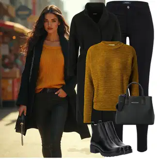 Visok Outfit sa Crna Sportska Tajica/Tople Tajice/Tajice s Prorezom/Neprozirna Tajica/Kožna Jakna/Podstavljena Tajica/Pamučna Tajica/Pletena Tajica/Push-up Tajice Pieces "Odjeća za jesen"