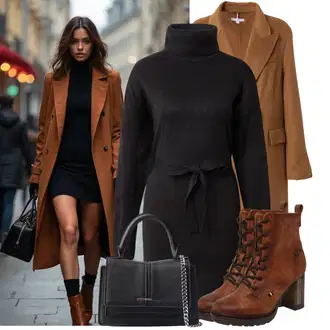 Vysoké Podpatky Outfit s Hnědá/Oranžová Šněrovací Kotníková Bota/Vintage Kotníková Bota/Kožená kotníková bota/Vintage šněrovací bota/Vintage kozačka Mustang "Trendový zimní vzhled"
