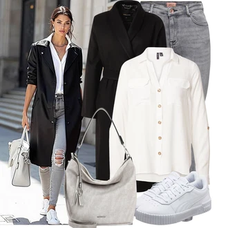 90-ich Skate Outfit sa Svjetloplava/Plava/Siva/Bijela Tanka Tenisica/Kožna Tenisica/Skate cipela/neformalna cipela/Ljetna Tenisica Puma "Jesenski outfiti"Look: 90-ich, Nerd, Steampunk, Sportski, Estetika, Skater, Hip Hop, S zakovicama, Skating, Aerobik, Tenis, Skate