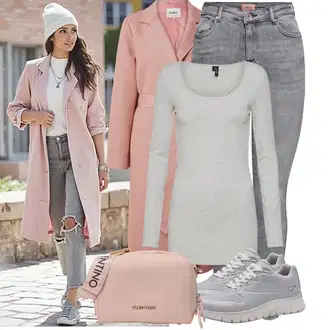 Mom Outfit s Růžová/Fialová/Hnědá Kašmírový Kabát/Dlouhý kabát/Midi Kabát/Vlněný Kabát/Zimní Kabát Vlněný kabát Only "Trendový podzimní outfit"Look: Klasické, Emo, Business, Francouzské, Moderní, Mom, Kancelář, Příliš oblečený, Romantický, Univerzitní