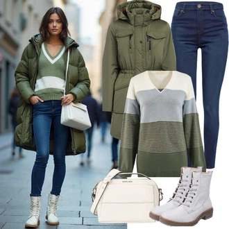 Outfit s Tmavě modrá/Modrá Kožená bunda/Push up Džín/Termální Džíny/Zimní bunda/Kožené Boty/High Waist Džínové Kalhoty Noisy may "Perfektní pro zimu"