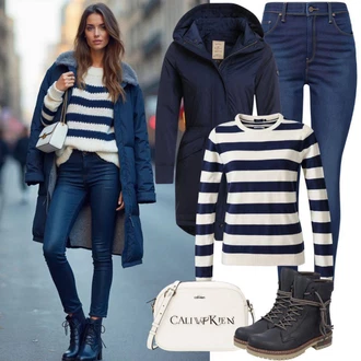 Outfit s Tmavě modrá/Modrá Kožená bunda/Push up Džín/Termální Džíny/Zimní bunda/Kožené Boty/High Waist Džínové Kalhoty Noisy may "Perfektní pro zimu"