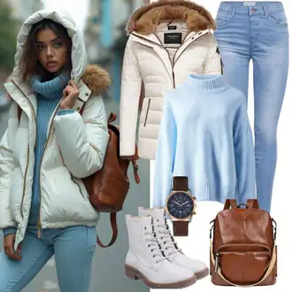 Outfit s Hnědá/Bílá/Oranžová Mini batoh/Mini batoh L.CREDI "Perfektní pro zimu"
