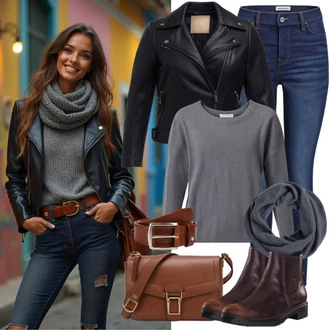 Outfit s Hnědá/Tmavě hnědá Plochá Kotníková Bota/Kotníková Bota s Podšívkou/Klasická kozačka/Chelsea Boty Gabor "Podzimní outfit pro každodenní nošení"