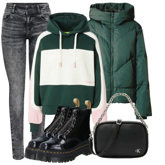 Metal Koncert outfit mit Črna/Siva Torbica za čez ramo/Vrečka za prenašanje/Torba za čez ramo/Billfold/Mini torbica/Satchel torba/Torba za čez ramo Calvin Klein Jeans "Popoln za jesen"Look: Klasična, Plemenita, Metal, Pisarna, Stari denar, Pank, Bar, Koncert, Šola