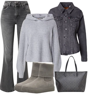 outfit mit Temno siva/Siva/Bela Nakupovalna torba/Velika torba/Poslovna torba/Vrečka za prenašanje/Torba za čez ramo/Pisarniška torba/Nakupovalka JOOP! "Popoln za jesen"