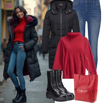 Zimske Outfiti Kpop mit Zelena/Rdeča/Črna/Vinsko rdeča/Oranžna Nakupovalka/Nakupovalna torba/Vrečka iz blaga/Plažna torba tapout "Popolno za zimo"Look: Kpop, Metal