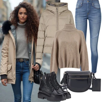 outfit mit Bež/Khaki Trajnostna Jakna/Zimska Parka/Zimska Jakna/Napihnjena Jakna/Prešita Jakna/Puhovka/Parka Prehodna Jakna/Poletna Jakna/Jesenska jakna answear lab "Popolno za zimo"