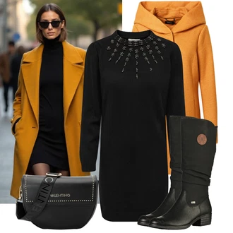 Outfit s Černá Pletené Šaty/Zimní Pletené Šaty/Pouzdrové Šaty S Dlouhým Rukávem/Svetrové Šaty Only "Stylový Podzimní Outfit"