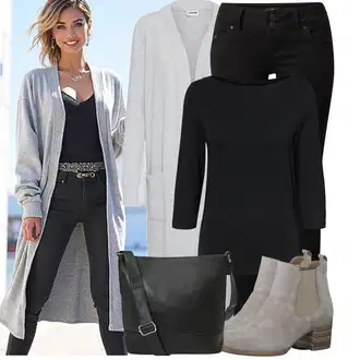 Zapínání na knoflíky Dlouhé Outfit s Šedá/Světle šedá Pletenina veľkej veľkosti/Tunika/Kabát/Šaty Móda Pro Plnoštíhlou Noisy may "Cool podzimní outfit"