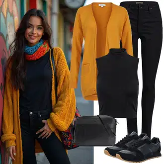 Outfit sa Crna Torba Za Preko Ramena/Torbica/Torbica/baguette vrećica/Mala Torbica/Torba preko ramena/Torba za rame Armani Exchange "Šareno Jesensko Odijelo"