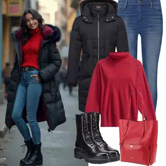 Elegantan Outfit sa Plava/Svjetloplava Traperice Kožna Jakna/Push-up Traperice/Kožne Cipele/Traperice Slim Kroja/Slip-on Traperice/Zimska jakna/High Waist Traperice/Termo Traperice/Čizma do Gležnja/Traperice Standardnog Kroja DeFacto "Savršeno za zimu"Look: moderne, Ležerno, Elegantan, cool, Egirl, Nježna djevojka, Francuske, Disko