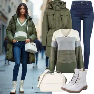 Kombinacije za zimu Prugasto sa Svjetlozelena/Zeleno Prugasti Džemper/Pulover s Rol Ovratnikom/Mohair Pullover weekday "Savršeno za zimu"