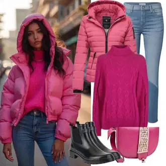 Outfit sa Tamnoplava/Plava/Svjetloplava Mom Jean/Ženske Traperice 7/8 Dužine/Traperice Ravne Nogavice/Skraćene Traperice/Termo Traperice/Muška Kožna Jakna/Formalna Košulja/Dad Traperice/Trenerke Traperice/Vrećaste Traperice/Sportske cipele/Traperice Opuštenog Kroja jjxx "Savršeno za zimu"