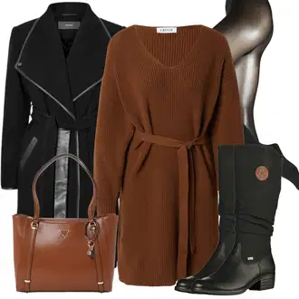 Outfit s Černá Zimní Kozačka/Dlouhá Kozačka/Bota se širokým nohavici/Klasická Kozačka/Plochá Kozačka nad koleno/Nepromokavá Kozačka/Jezdecká Bota Rieker "Podzimní Look"