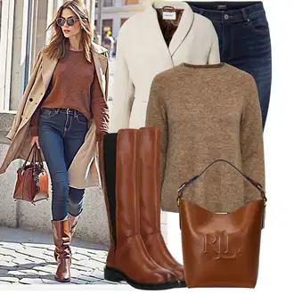 Narozeniny Zima Outfit s Béžová/Hnědá/Khaki Nezařazené About You "Vkusný podzimní outfit"Look: Bar, Den matek, Chatky, Škola, Den na pláži, 60. narozeniny, 50. narozeniny, Koncert, Zvláštní příležitosti, Valentýn, Narozeniny