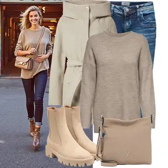 Krásný Outfit s Modrá/Béžová Džín s Nízkým Pasem/Rovná Džína/Džíny s Rozparkem/Slim Fit Džíny/Pánské tričko/Džíny s Nízkým Sedem/Zimní bunda LTB "Vzhled casual"Look: Styl, Cool, Mom, Krásný