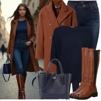 Outfit s Červená/Oranžová/Hnědá Přechodový Kabát/Vlněný Kabát/Kabát z Kabanosu/Kašmírový Kabát/Zimní Kabát Vlněný kabát/Midi Kabát/Oversize Kabát/Vintage Kabát Noisy may "Vzhled casual"