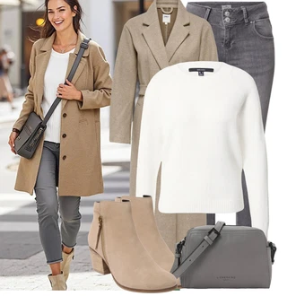 Outfit sa Siva/Smeđa/Bež/Kaki Vuneni Kaput/Midi Kaput/Dugi kaput/Kaput od Kašmira/loden kaput/Dugi Kaput/Zimski Kaput Vuneni kaput Only "Moderan izgled za jesen"