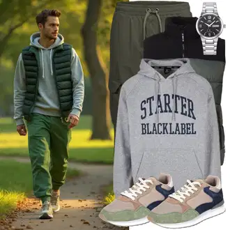 Outfit mit Dunkelgrün/Khaki/Grün CargoHose/Cargo-JoggingHose/FunktionsHose/Jogger Hose Alessandro Salvarini "Sport Outfit"