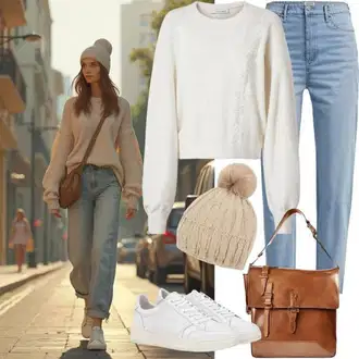 Chic Outfits Poslovna mit Bež/Bela/Krem Women's Pullovers with Stand-up Collar/Pulover iz Kašmirja/Pulover Carmen/2-v-1 Pulover/Pulover iz Kašmirja undress code "Steinbock Modni Slog"Look: Transparent, Traditional, Layered, Pametno priložnostno, Eleganten, Priložnostne, Softgirl, Egirl, Delovna oblačila, Plemenita, Pisarna, Poslovna, Francoski
