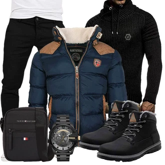 Winter Outfit mit Schwarz Wattierte Stiefel/Schnürstiefel/Gefütterte Stiefelette/Winter Stiefel/Sicherheitsschuh/Wasserfester Schuh/Winter Sneaker/Winter Stiefelette/Wasserdichter Stiefel/Klassischer Stiefel/Herren Lederschuhe Pastaza "Street Style Outfit"