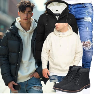 Outfit mit Khaki/Weiß/Beige/Creme Hoodie Sport Sweatshirt/Sport Hoodie/Vintage Hoodie/Hoodie/Unisex Hoodie/Ausgefallener Hoodie/Kapuzenpullover/Oversize Hoodie Behype "Street Style Outfit"