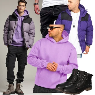 Outfit mit Lila/Rosa Sport Hoodie/Hoodie/Ausgefallener Hoodie/Unisex Hoodie/Oversize Hoodie Behype "Street Style Outfit"