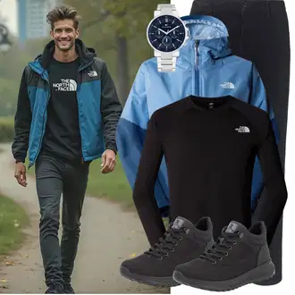 Unisex Outfit mit Schwarz Rollkragenshirt/Langarm-Shirt The North Face "Street Style Outfit"Look: Techno, Lack, Skater, Unisex, Schön, Workwear, Schlichte, Sportlich, Premium, Classic