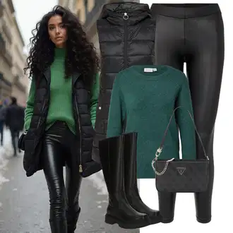 Outfit sa Crna Parka velike veličine/Haljina Veći Broj JdY "Jesenski Outfit"