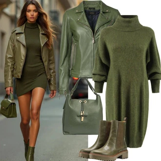 Horoskop outfity Zima s Zelená/Tmavě zelená/Tyrkysový Pletené Šaty/Zimní Pletené Šaty/Svetrové Šaty/Šaty S Rolákem Only "Stylový vzhled pro Býka"