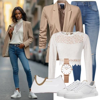 Outfit s Krémová/Oranžová/Bílá Úzká Teniska/Nízká Teniska/Kožené Tenisky Tommy Hilfiger "Stylový vzhled pro podzim"