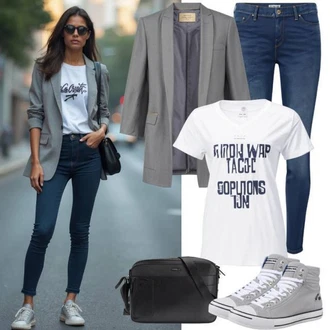 Italský Outfit s Šedá Teniska Kožené Tenisky/Nízká Teniska/Úzká Teniska About You "Stylový vzhled pro podzim"Look: Bad Taste, Hip Hop, Italský, Skater, Sportovní, Unisex